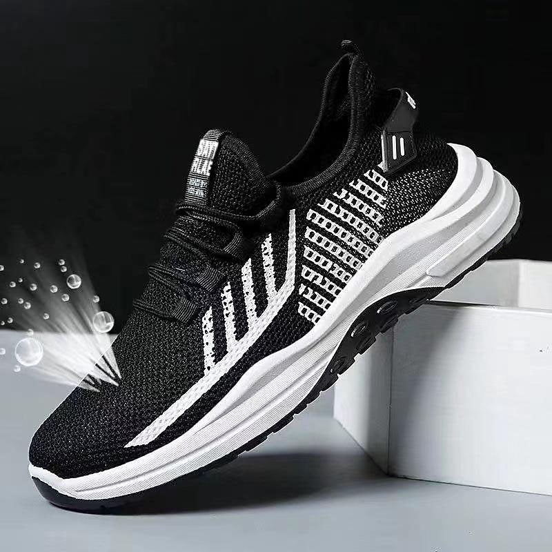 Men's Sneakers Casual Shoes Sporty Look Flyknit Shoes Running Basketball Hiking Vintage Sporty Casual Outdoor Daily Tissage Volant Breathable Comfortable Slip Resistant Elastic Band Black Grey Striped2