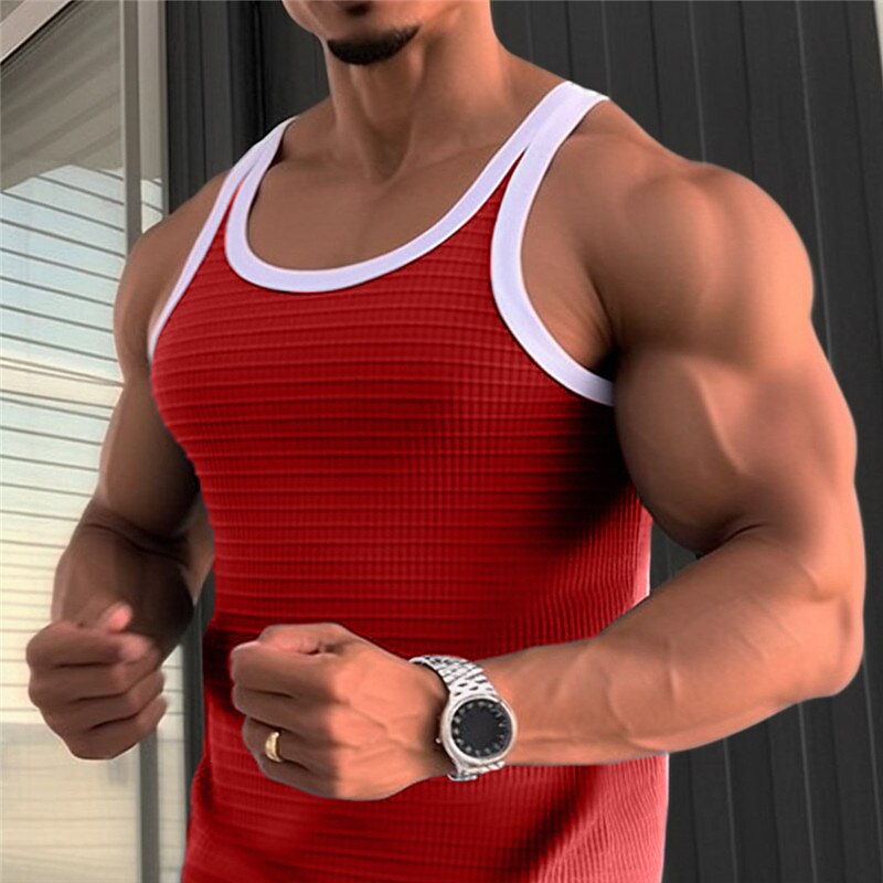 Men's Tank Top Vest Top Undershirt Sleeveless Shirt Sleeveless Crew Neck Summer Color Block Fashion Designer Muscle Outdoor Going out Gym Red Blue Gray Top Tee for Men4