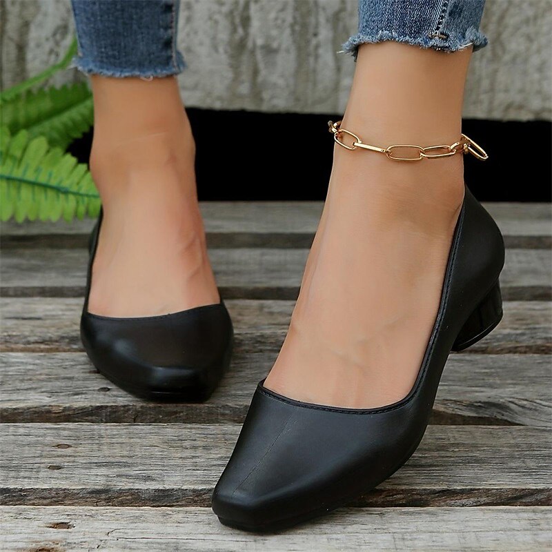 Women's Black Low Heel Pumps – Classic Round Toe Slip-On Shoes for Office, Work, and Formal Occasions2