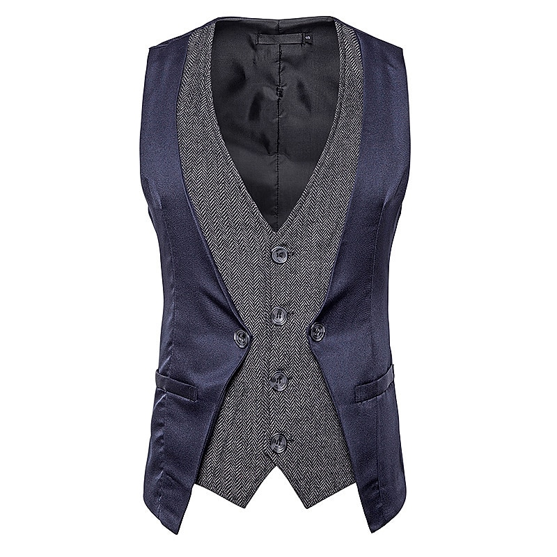 Men's Vest Leather Vest Daily Wear Vacation Going out Fashion Basic Spring &  Fall Button Polyester Faux Leather Comfortable Color Block Single Breasted V Neck Regular Fit Dark-Gray Black Dark Navy4