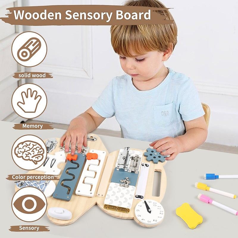Montessori Teaching Aids Wooden Double-Sided Bear Busy Board Montessori Drawing Board Mechanism Unlocking Educational Toys Go to School Holiday Gifts for Kids3