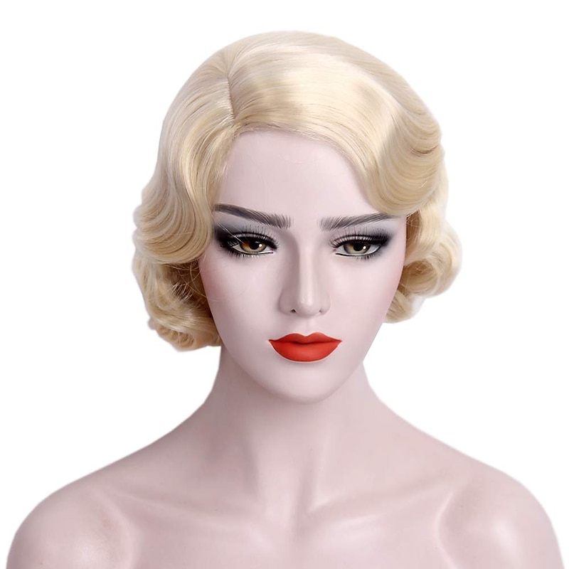 Blonde 1920s Wig for Women Short Finger Wave Party Wig Synthetic Full Vintage Wigs for Womens Lady Cosplay Costume Fancy Dress 20s Flapper Wig Halloween Wigs2