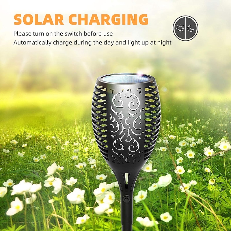 Solar Garden Flame Light - 96 LED Outdoor Pathway Flickering Torch, Waterproof Landscape Lawn Lamp for Path Lighting & Decor for Halloween3