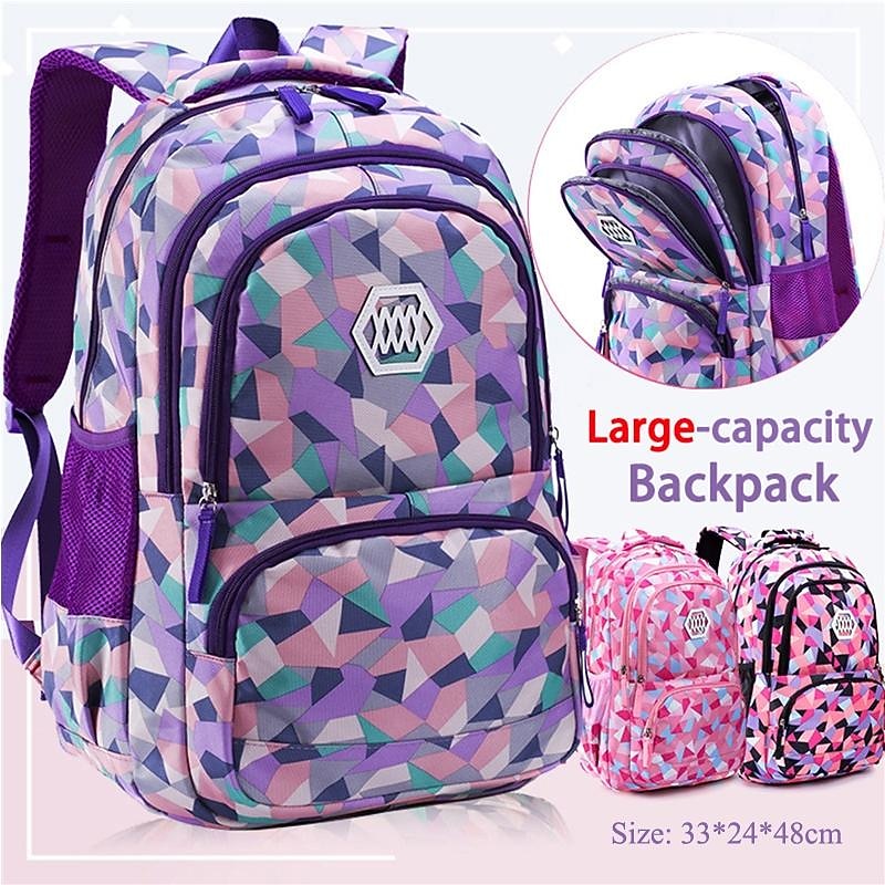School Backpack Bookbag Multicolor for Student Boys Girls Multi-function Wear-Resistant Large Capacity Nylon School Bag Back Pack Satchel 21.5 inch