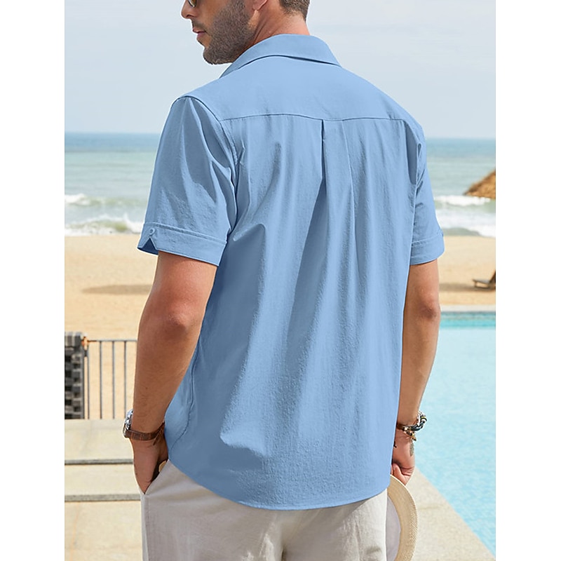 Men's Shirt Linen Shirt Guayabera Shirt Summer Shirt Beach Shirt Button Up Shirt Color Block Vacation Casual Navy Blue Blue Khaki Short Sleeve Turndown Summer Clothing Apparel4