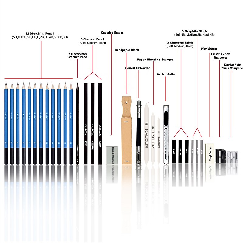 Bview Art 32 Pack Drawing Pencils Set, Professional Drawing Art Kit With Sketch Pencils, Graphite Charcoal Sticks In Portable Case, Drawing Supplies For Kids Adults Artists2