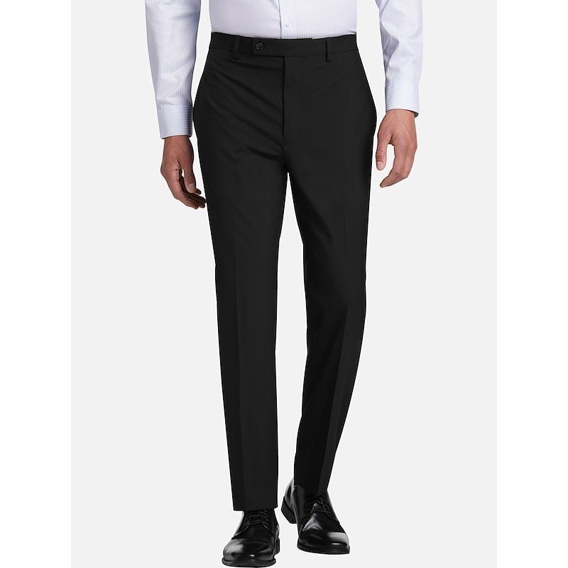 Men's Graduation Dress Pants Trousers Suit Pants Pocket Straight Leg Plain Comfort Breathable Formal Business Fashion Streetwear Black Grey2