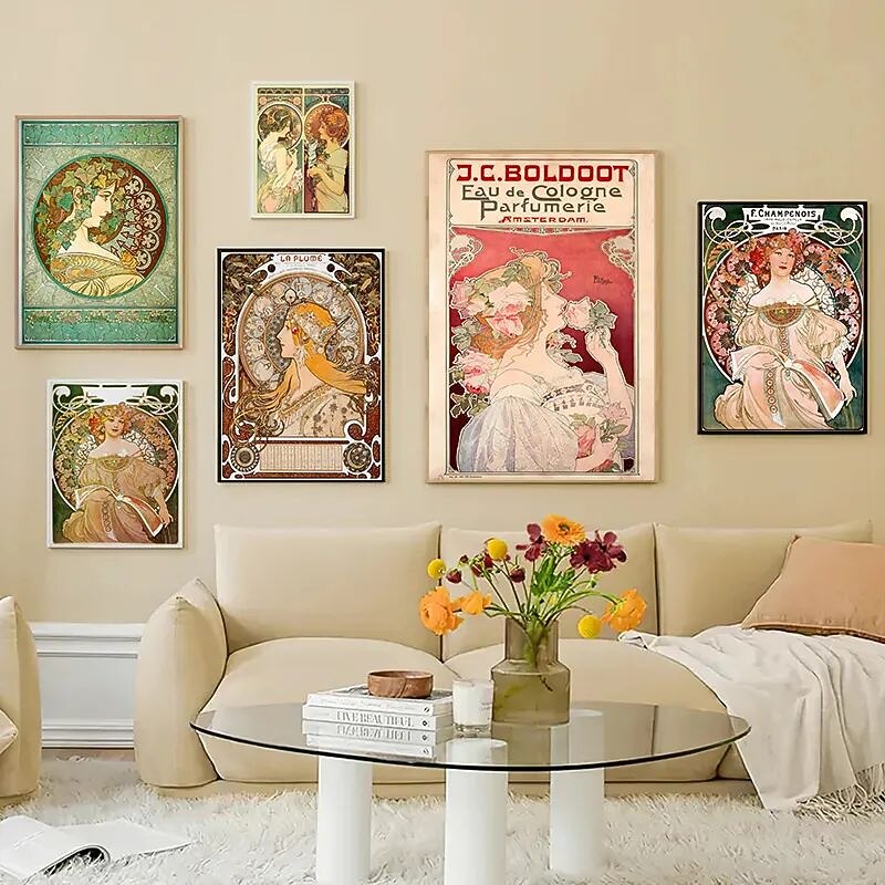People Wall Art Canvas Vintage Art Nouveau Alphonse Mucha Prints and Posters Abstract Portrait Pictures Decorative Fabric Painting For Living Room Pictures No Frame3