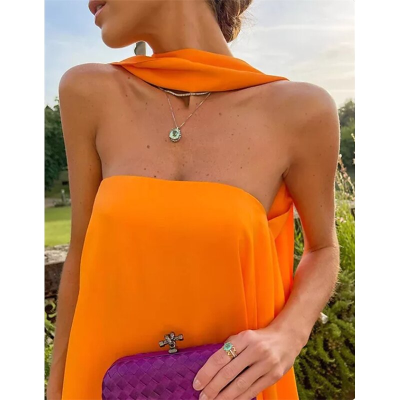 Beach Wedding A-Line Evening Gown Fairy Dress Formal Wedding Guest Floor Length Sleeveless Strapless Stretch Chiffon with Pleats Shawl3