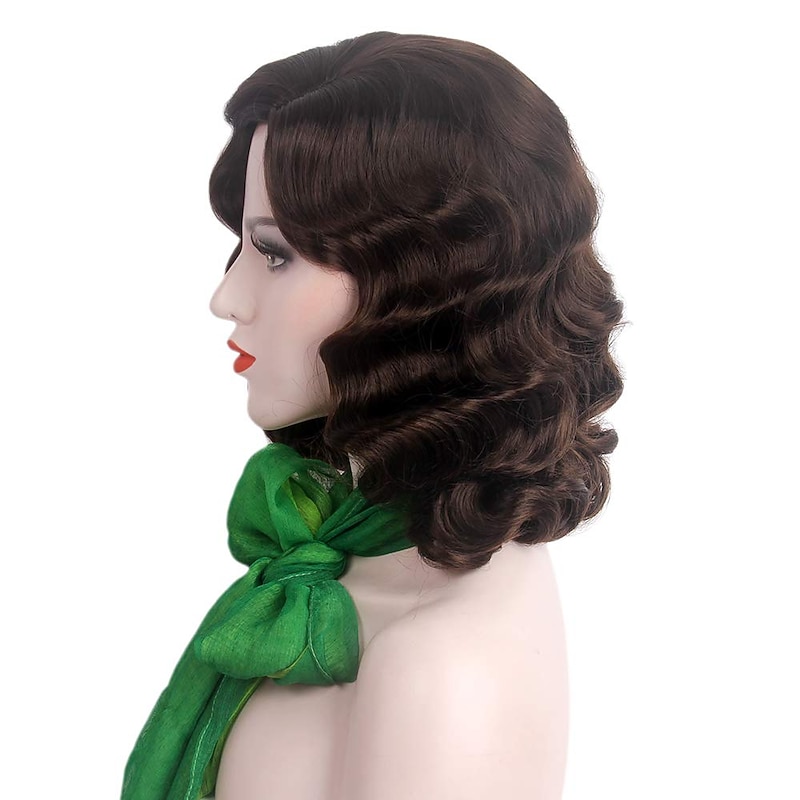 Brown 1920s Wig for Women Middle Long Flapper Wig Finger Wave Party Wig Synthetic Full Vintage Wigs for Womens Lady Cosplay Costume Fancy Dress 20s Wigs Halloween Wigs4
