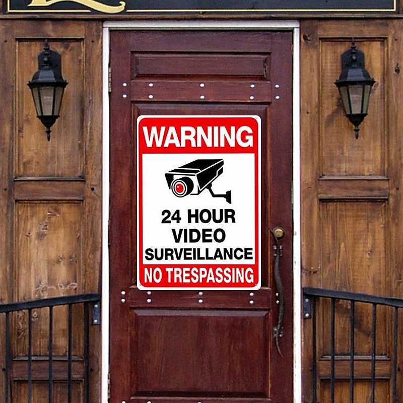 1pc Warning Metal Tin Sign No Trespassing Signs Private Property, Metal 24 Hour Video Surveillance Signs Security Camera Sign For Home Outdoor Property Yard Business Driveway Alert 20x30cm/8''x12''3