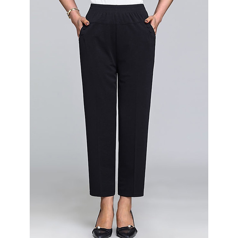 Women's Dress Work Pants Wine Almond Black High Waist Solid Color Buttons Fashion Streetwear Daily Wear Pocket Ankle-Length Comfort Plain M L XL 2XL 3XL - Main Image