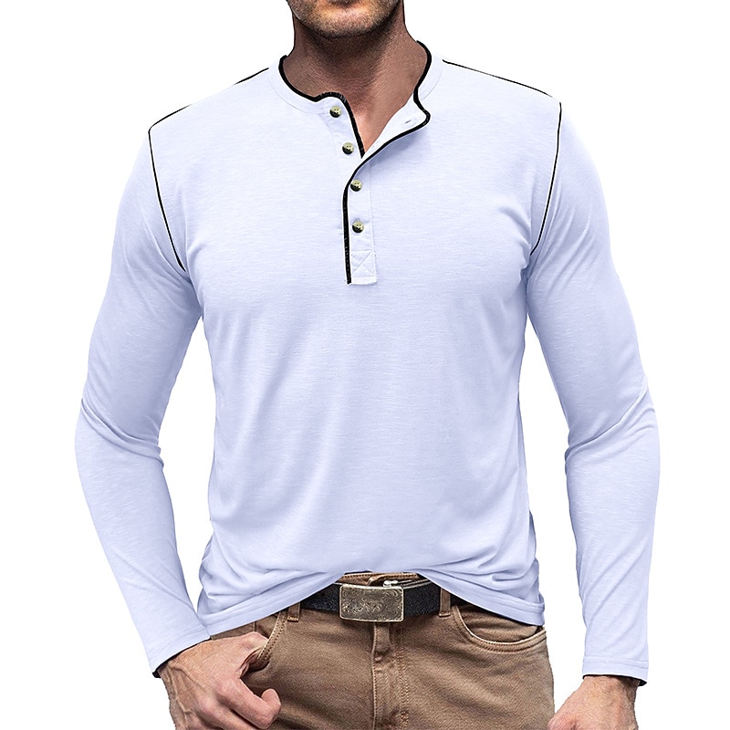 Men's Button T Shirt Henley Shirt Tee Top Long Sleeve Henley Summer Plain Fashion Designer Basic Vacation Street Going out White Yellow Red Top Tee for Men4