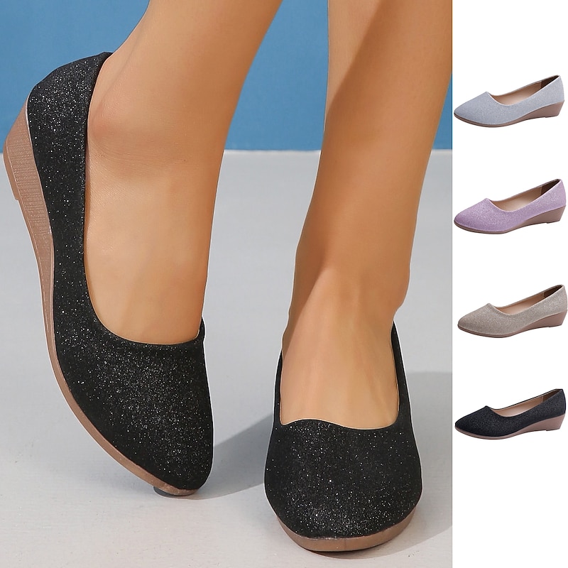 Women's Pink Glitter Wedge Flats – Comfortable Slip-On Sparkly Flats for Casual Outings, Parties, and Everyday Wear 17