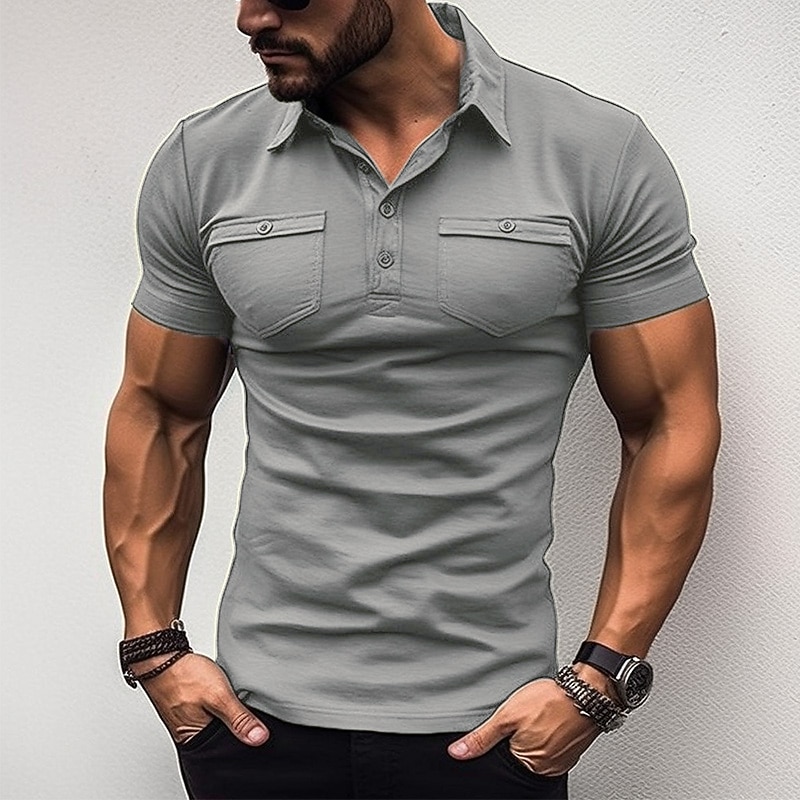 Men's Polo Shirt Golf Shirt Casual Holiday Lapel Short Sleeve Fashion Basic Plain Classic Summer Regular Fit Black Army Green Navy Blue Grey Polo Shirt2