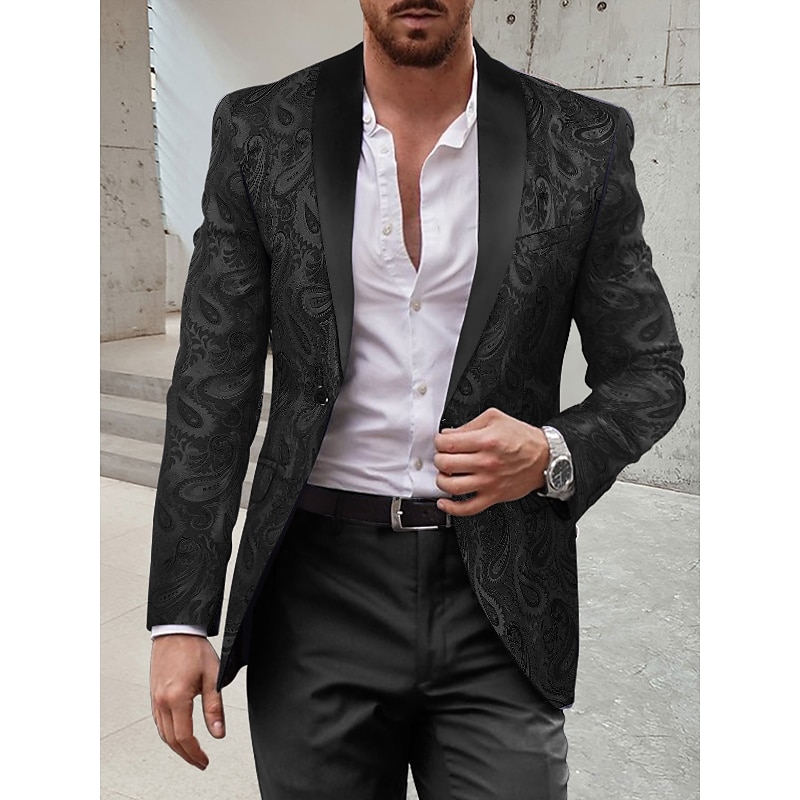 Men's Party Prom Tuxedos Party Party / Evening Black+Burgundy Black Printing Standard Fit 2 Piece Single Breasted One-button2