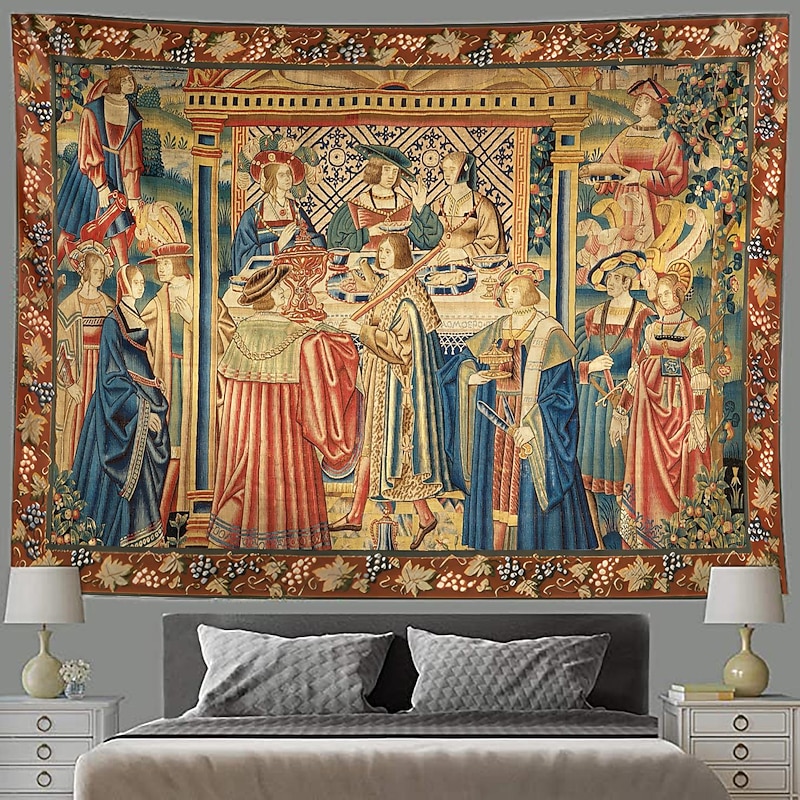 Medieval Mille Fleurs Tapestry Middle Age Wall Art Large Tapestry Mural Decor Photograph Backdrop Blanket Curtain Home Bedroom Living Room Decoration3