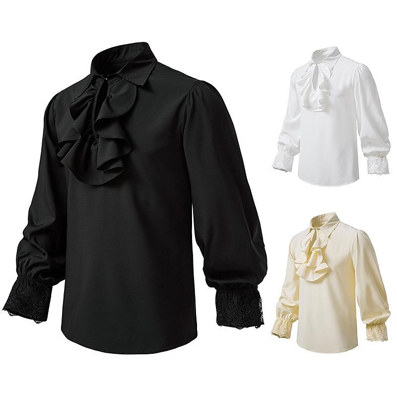 Prince Knight Ritter Gentleman Outlander Retro Vintage Punk & Gothic Medieval Renaissance 17th Century Blouse / Shirt Cosplay Costume Men's Embroidered Flounced Costume Vintage Cosplay Performance4