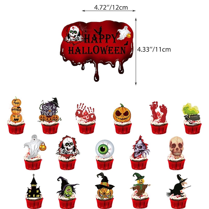 Halloween Decoration, Halloween Holiday Party Decoration Home Supplies Skull Bloody Balloon Cake Insert Flag Decoration Halloween Skeleton Decoration3