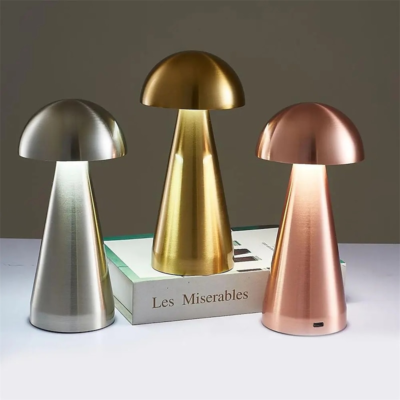 Led Mushroom Table Lamp Touch Dimming Tri-color Retro Bedroom Bedside Desktop Usb Rechargeable Night Light Reading Lights for Hotel Restaurant Bar Bedroom Lamp2