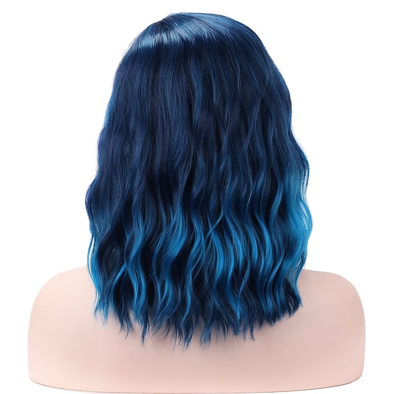 Blue Wig Short Curly Mix Blue Bob Wig for Women Girls Beach Wave Cosplay Costume Party Halloween Wigs2