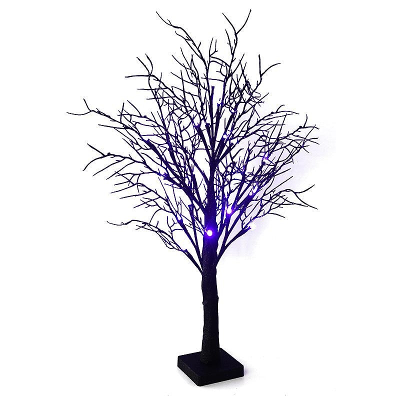 Halloween Decoration 24 LEDs Tree Lights Spooky Halloween Party Decorative Lights Indoor Decoration Purple Landscape Lights Ghost Festival Simulation Luminous Tree3