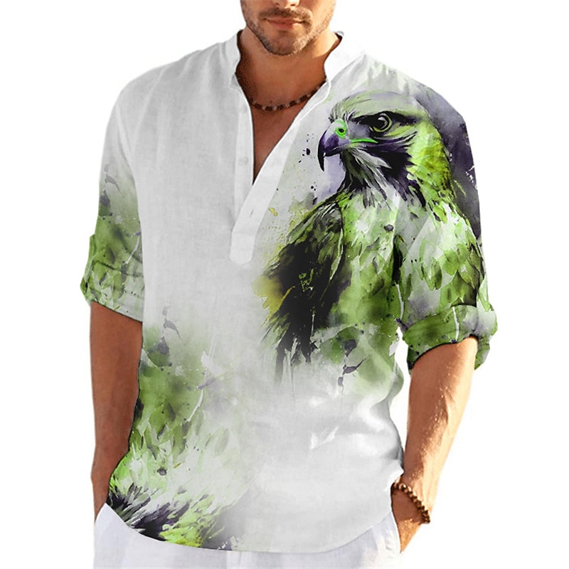 Men's Animal Eagle Shirt Button Up Shirt Long Sleeve Fashion Streetwear Designer Outdoor Casual Daily Summer Spring Fall Stand Collar Print Yellow Red Blue Green Gray3