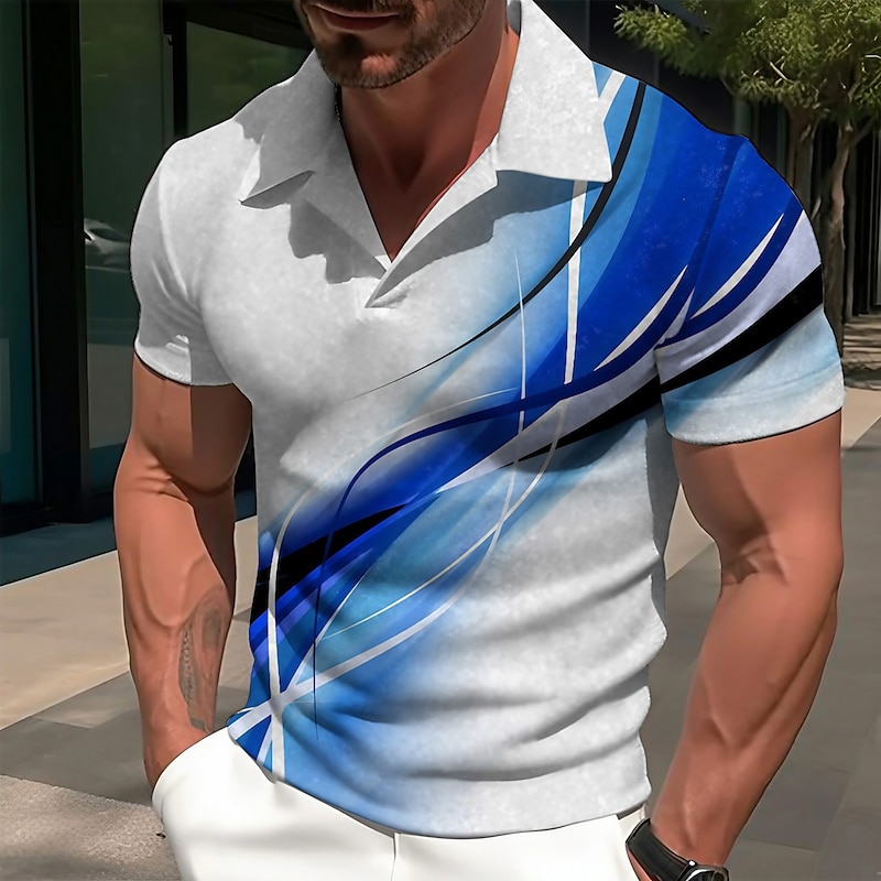 Men's Gradient Graphic Prints Geometry Polo Shirts Golf Shirt Short Sleeves Shirt Cuban Collar Outdoor Street Red Blue Green Print Clothing Apparel Fashion Designer Casual Breathable