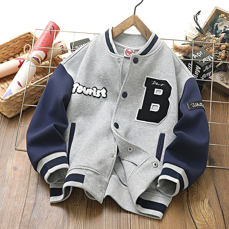Boys 3D Cartoon Letter Coat Long Sleeve Fall Winter Active Adorable Polyester Kids 3-12 Years Daily Regular Fit2