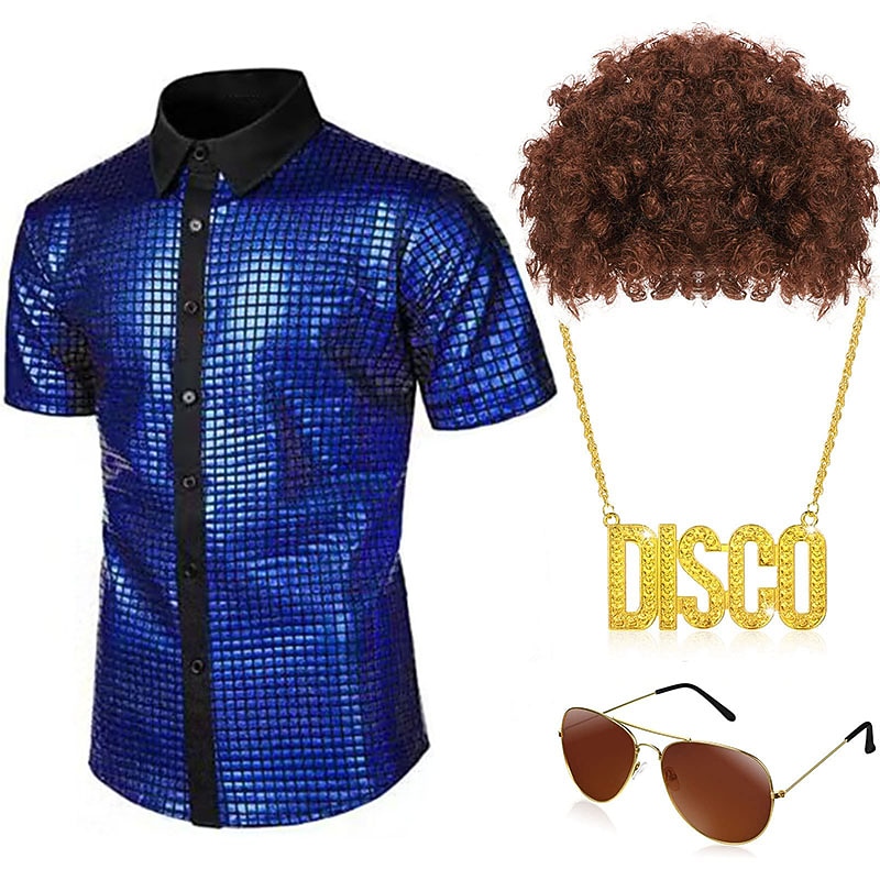 Retro Vintage 1970s Disco Cosplay Costume Outfits Cosplay Fancy Dress Men's Carnival Masquerade Party / Evening Pride Parade Pride Month Adults' Blouse Glasses Neckwear Spring & Summer2