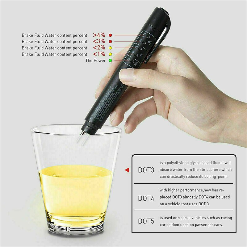 Brake Fluid Liquid Tester Auto Brake Diagnostic Testing Tool Hydraulic Fluid Liquid Oil Moisture Analyzer With 5 LED Indicators Brake Testing Tool2