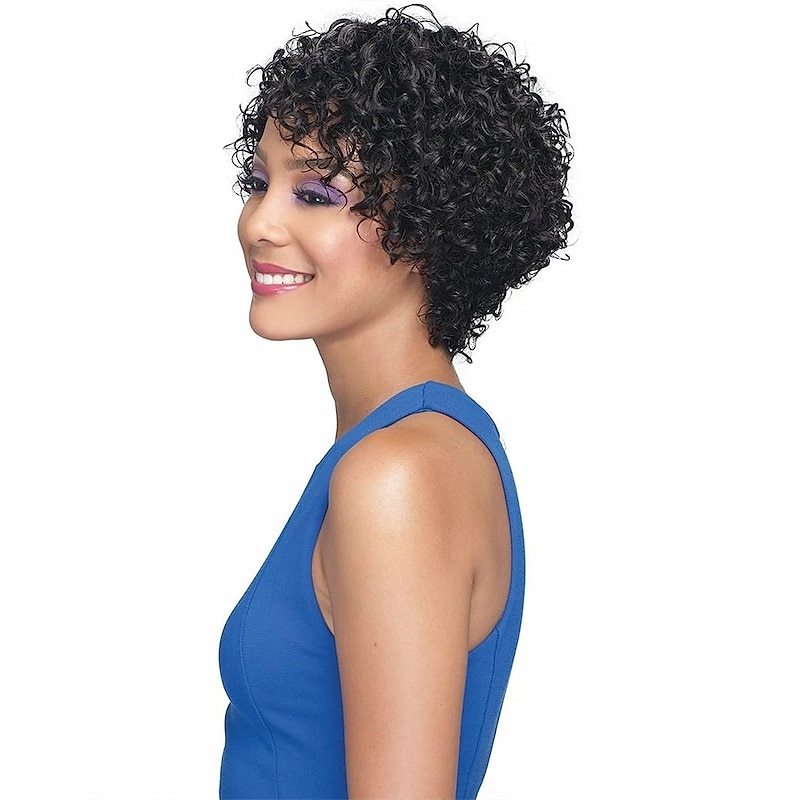Short Curly Human Hair Wigs for Black Women 8 Inch Short Curly Wig Brazilian Human Hair Wig Deep Wave Side Part Pixie Cut  Wigs Afro Kinky Bob Wig for Women3