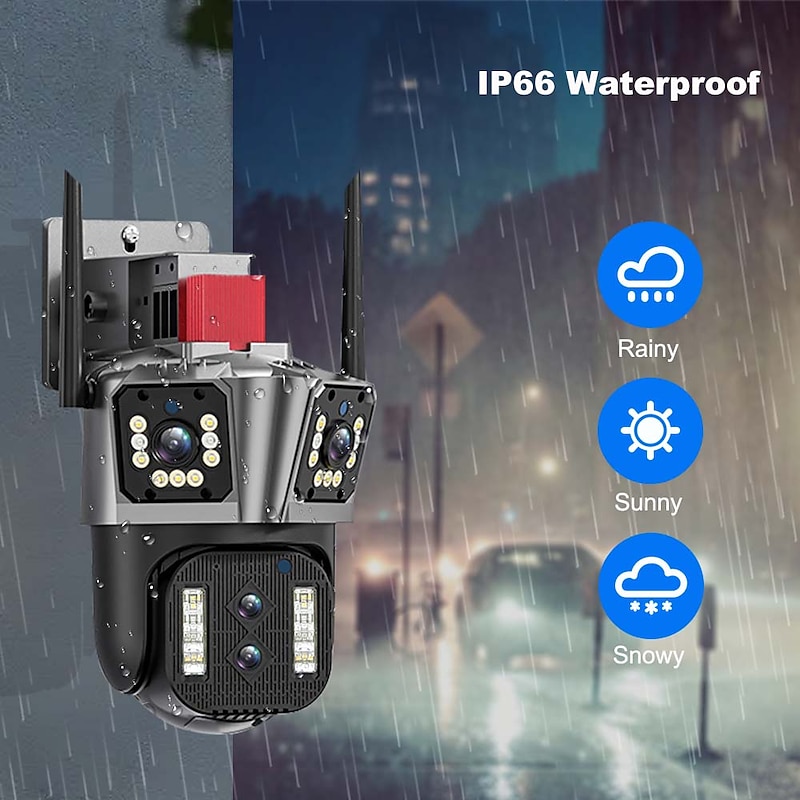 16MP 8K WiFi IP Camera 10X Zoom 4K Outdoor Security Camera Surveillance AI Track Four Lens Three Screen Mini Street Camera 360°4
