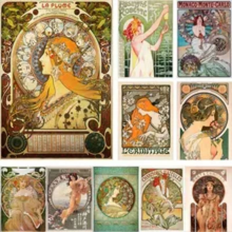 People Wall Art Canvas Vintage Art Nouveau Alphonse Mucha Prints and Posters Abstract Portrait Pictures Decorative Fabric Painting For Living Room Pictures No Frame