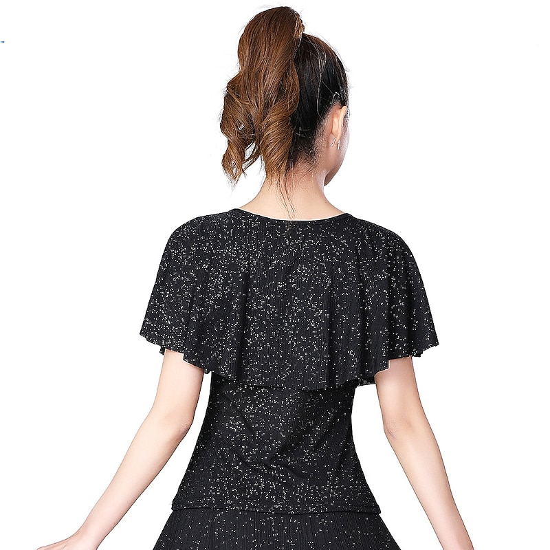 Latin Dance Ballroom Dance Top Ruffles Splicing Sequins Women's Performance Training Short Sleeve Spandex2