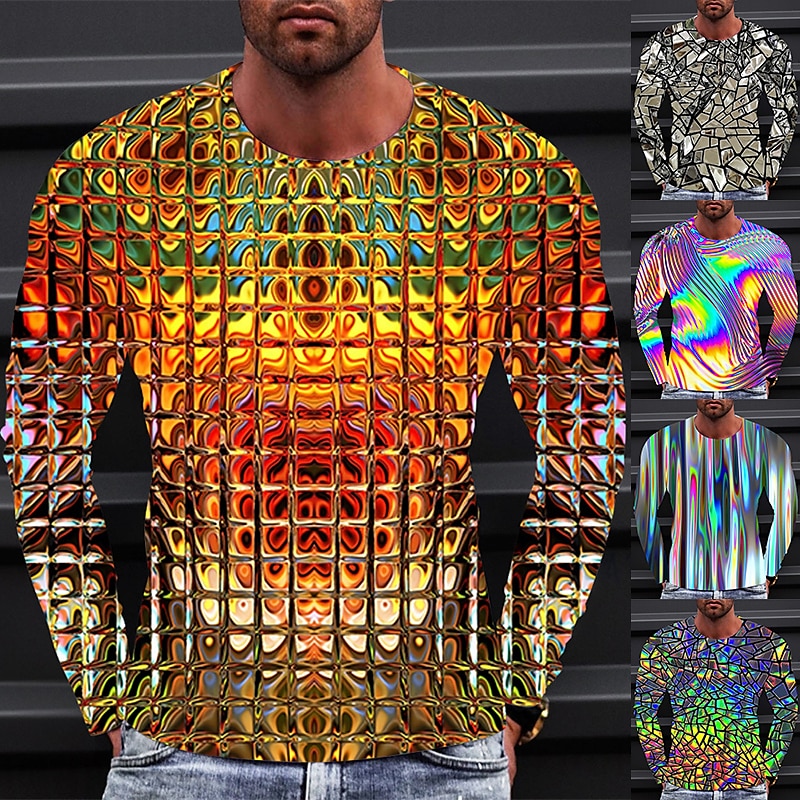 Men's Graphic Gradient Metallic Shirt T Shirt Long Sleeve T shirt 3D Print Crew Neck Shirt Vintage Fashion Designer Outdoor Daily Sports 1 2 3 Spring &  Fall Clothing Apparel S M L XL 2XL 3XL 4XL - Main Image