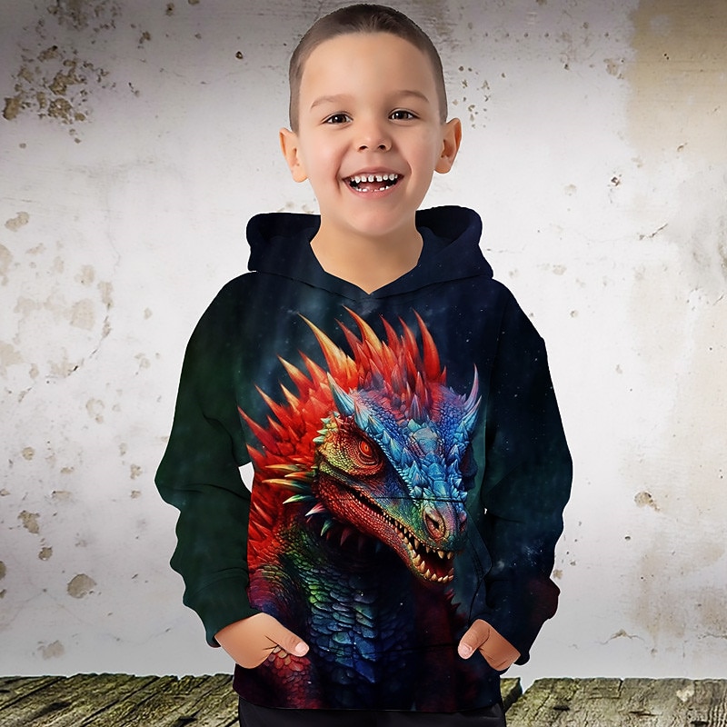 Boys 3D Graphic Animal Dinosaur Hoodie Long Sleeve 3D Print Summer Spring Fall Fashion Streetwear Cool Polyester Kids 3-12 Years Outdoor Casual Daily Regular Fit3