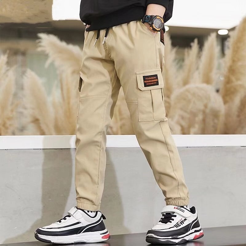 Kids Boys Pants Cargo Pants Trousers Pocket Solid Color Breathable Comfort Pants Outdoor Fashion Cool Daily Black khaki High Waist