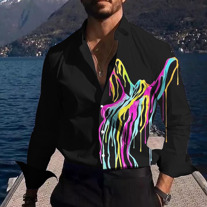 Men's Gradient Shirt Button Up Shirt Long Sleeve Fashion Streetwear Designer Outdoor Casual Daily Fall & Winter Turndown Print Black White Yellow Red Green3