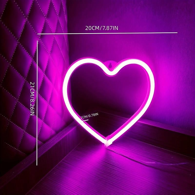 LED Neon Sign Pink Heart Night Light Battery USB Power Supply for Table Wall Decoration Lights Playroom Dormitory Wedding Birthday Party Home Decoration Valentine's Day Mother's Day3