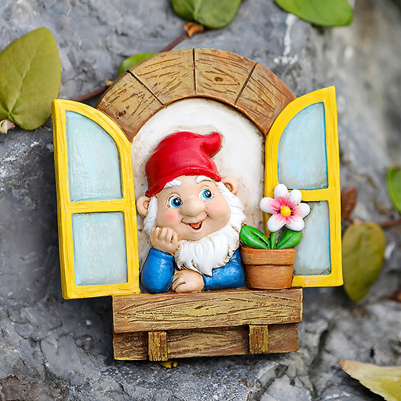 Garden Gnome Statue Elf Out The Door Tree Hugger Garden Peeker Yard Art Tree Sculpture Tree Gnome Decoration Outdoor for Patio Yard Lawn Porch Ornament4