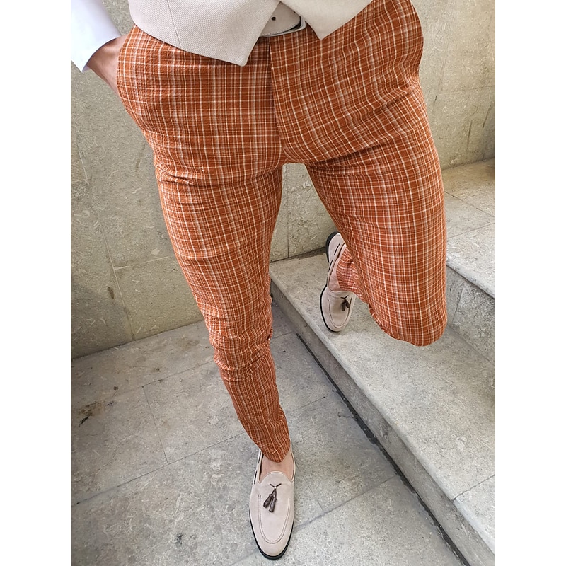 Men's Trousers Chinos Chino Pants Pocket Stripe Comfort Business Daily Streetwear Fashion Basic Orange Khaki4