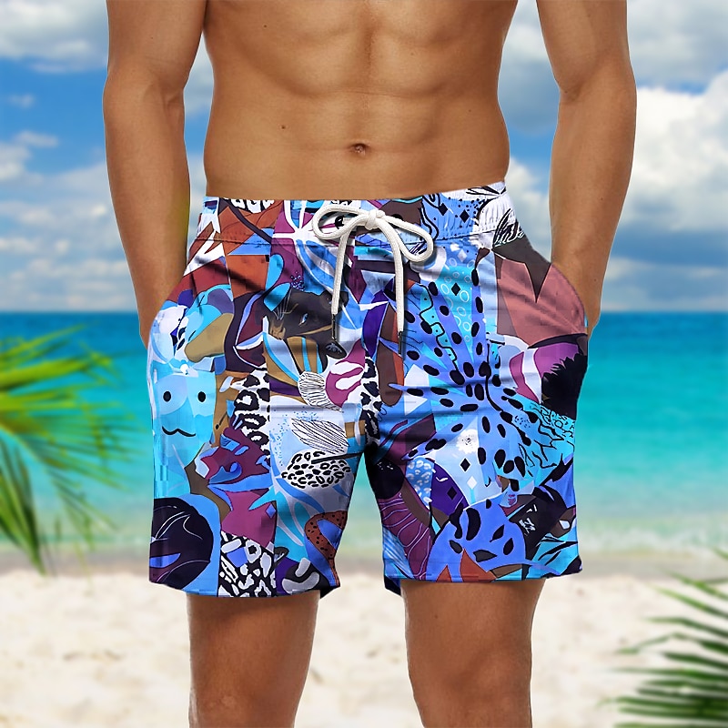 Men's Leaf Color Block Graphic Prints Swim Shorts Board Shorts Swimming Trunks Mid Waist Hawaiian Boho Casual Daily Holiday Drawstring with Mesh lining Elastic Waist Designer Clothing Apparel3