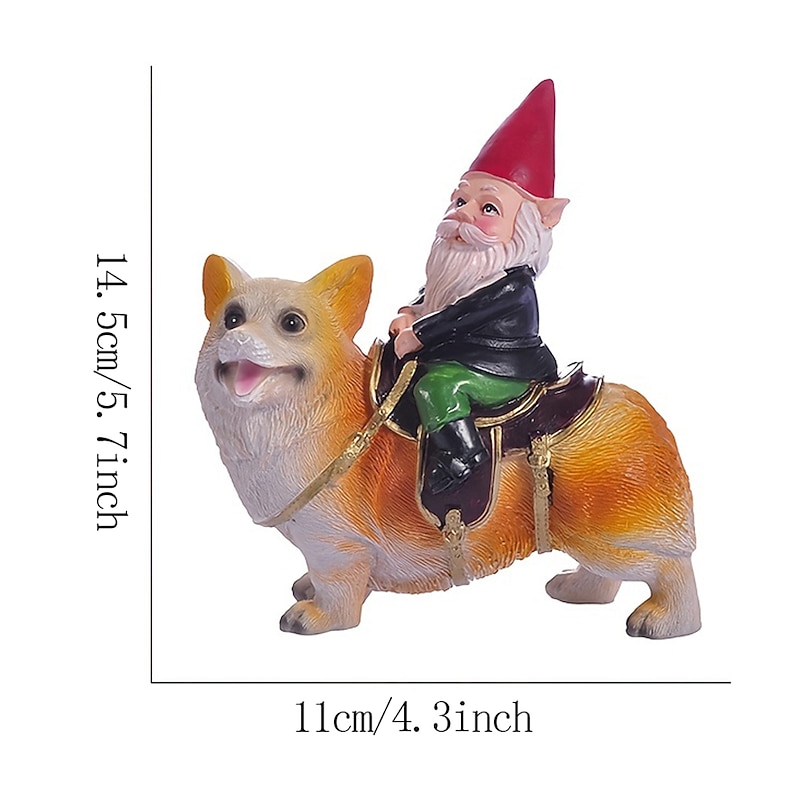 Funny Guy Garden Gnome Statue - Gnome Riding a Corgi - Indoor/Outdoor Garden Gnome Sculpture for Patio, Yard or Lawn3