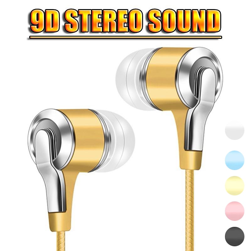 Universal 3.5mm Plug Wired Headset 9D Hifi Stereo Earphone Sport Running Headphones with Mic for Phones Computers Tablets MP3