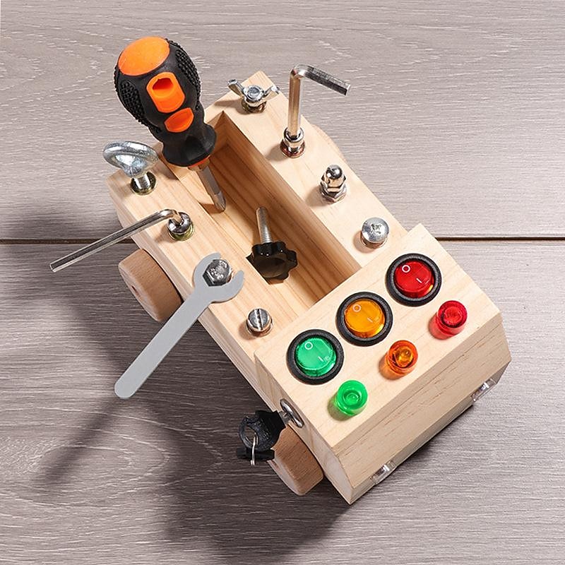 Wooden Led Switch Busy Board Disassembly Screw Nut Tool Car Montessori Early Education Educational Toys Go to School Holiday Gifts for Kids for Christmas Gifts3