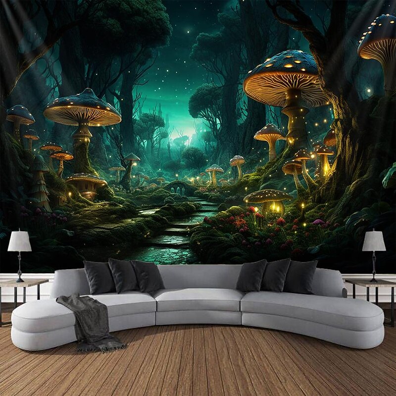 Trippy Mushroom Psychedelic Hanging Tapestry Wall Art Large Tapestry Mural Decor Photograph Backdrop Blanket Curtain Home Bedroom Living Room Decoration3