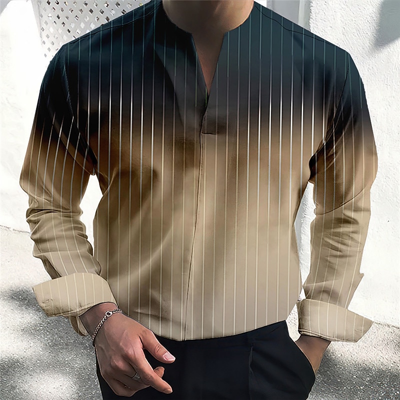 Men's Shirt Dress Shirt Gradient Outdoor Casual Pink Blue Green Khaki Long Sleeve V Neck Summer Fall Clothing Apparel Print