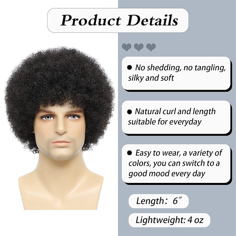 Afro Wig Men70's Costumes for Men Heat Resistant Synthetic Disco Wig Halloween Wigs2