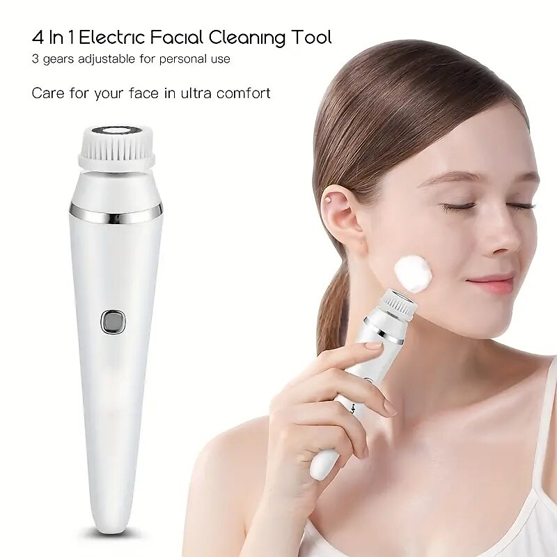4-in-1 Electric Facial Cleansing Brush Facial Massager Facial Kit Set Face Wash Brush Facial Machine Exfoliating Brush And Face Massager Skin SPA Kit Waterproof Blackhead Acne Removal Pore Clean2